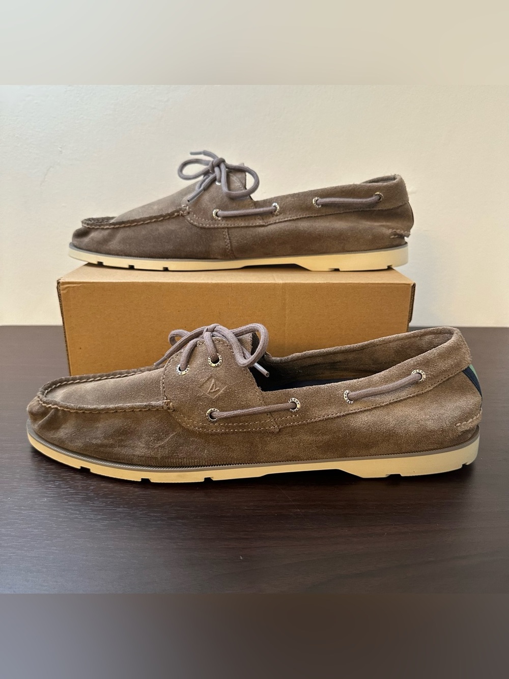 Sperry Top-Sider Gray Suede Boat Shoes Lace-Up 2-Eye Ripple 15 Casual Coastal